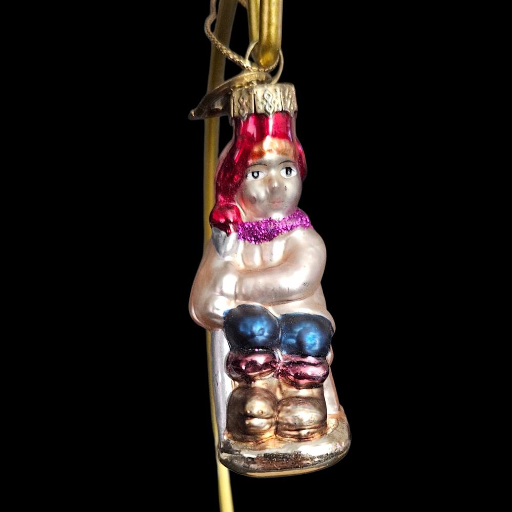 Thomas Pacconi Glass Christmas Ornament Child on Sled Vintage Holiday Decor